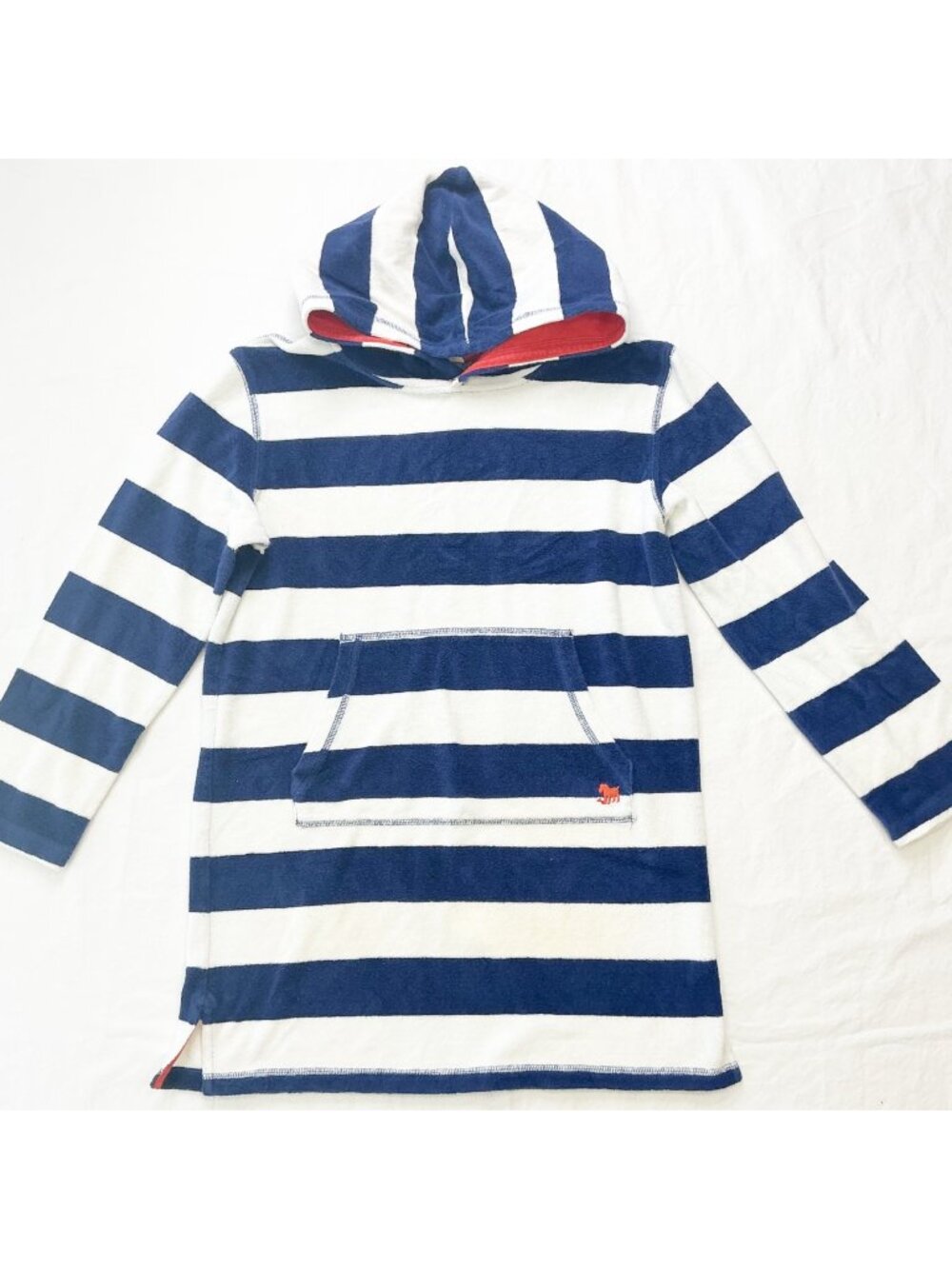 Mini Boden Kids Striped Hooded Towelling Cover-Up 11-12Y Cotton Swim Robe